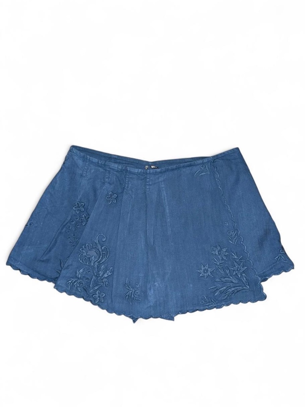 Anthropologie Blue Embroidered Denim Skort